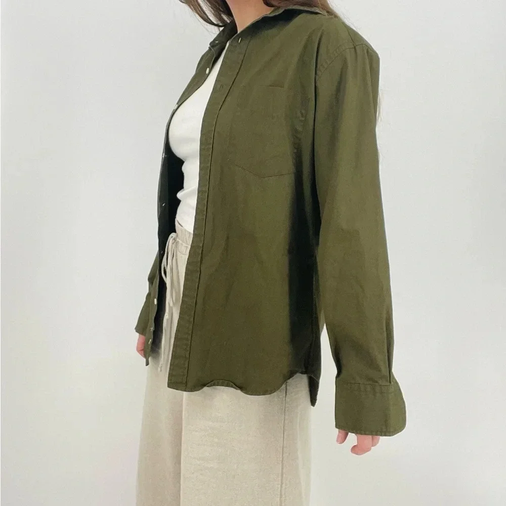 j. crew lush olive green oversized 100% cotton button down shirt size xs - Picture 4 of 7